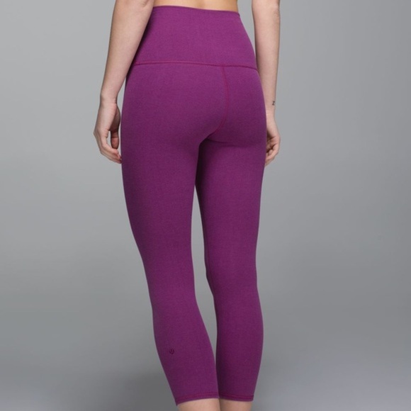 Lululemon Wunder Under Crop II Cotton (Roll Down) Purple Leggings - Picture 2 of 10